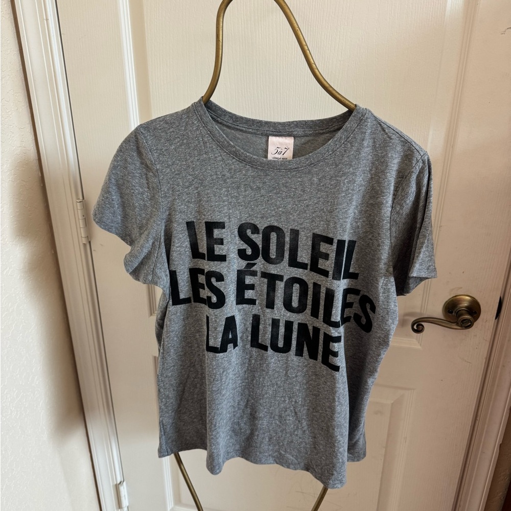 Cinq a Sept Gray Graphic Tee with French Text